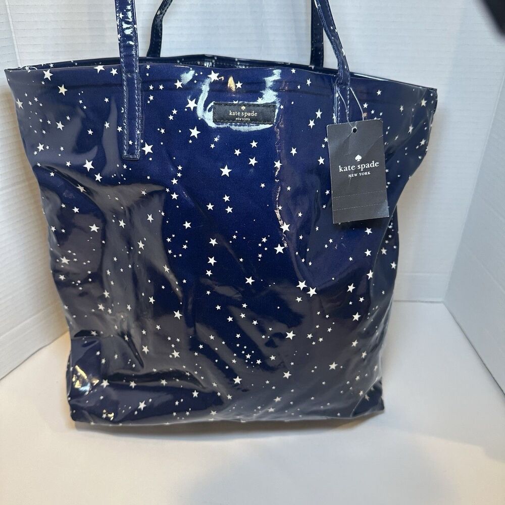 kate spade new york Stars Patent Tote Bag Navy/White Lined w/ Inner Pockets
